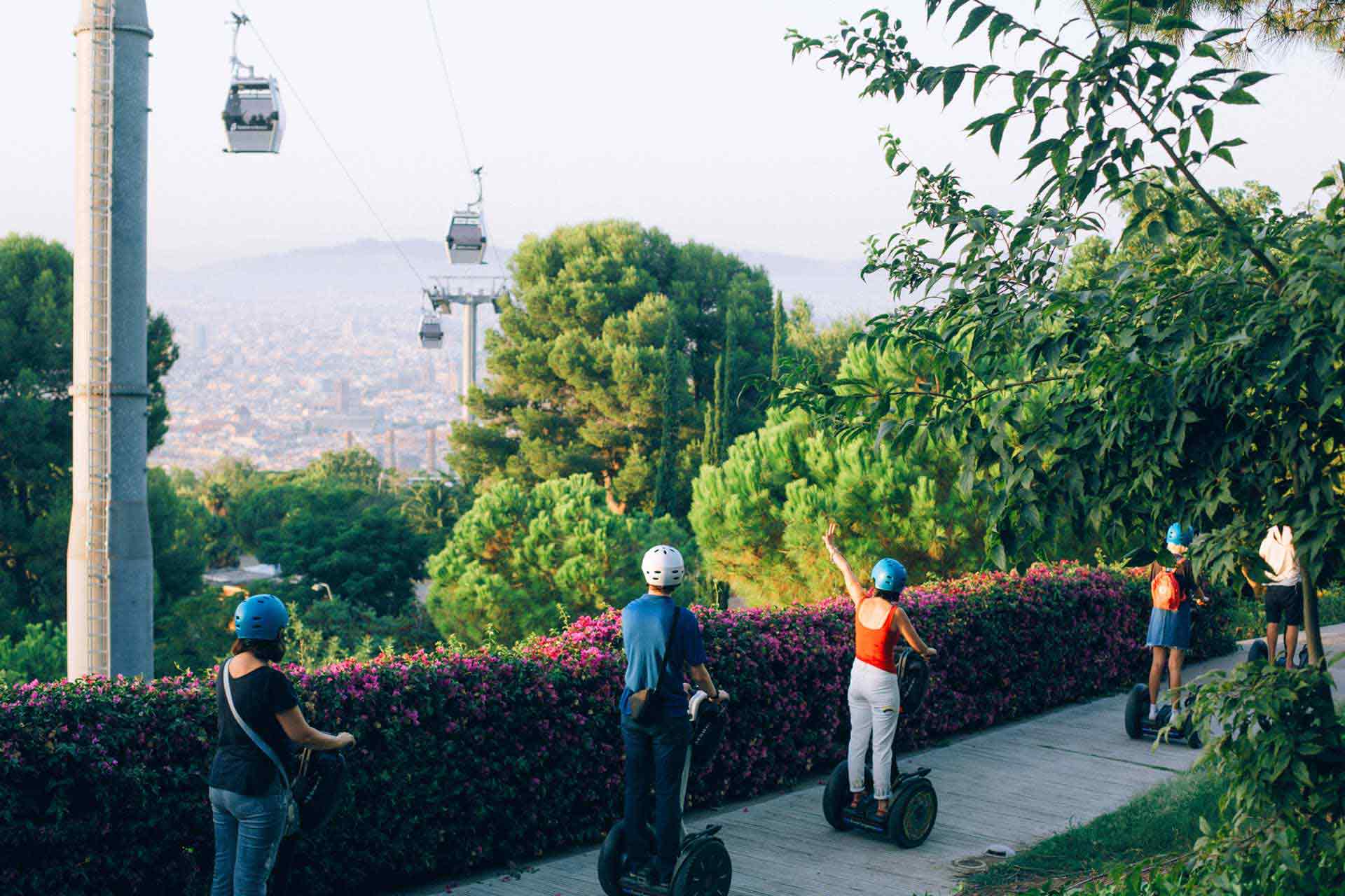 Segways in the Montjuic Park - funicular view